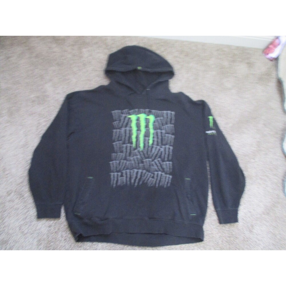 y2k Monster Energy Hoodie Mens 2XL Black Corduroy Casual Streetwear